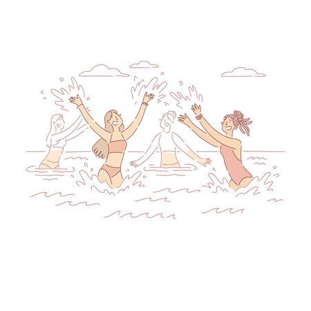 Girls Dancing In Sea  Illustration