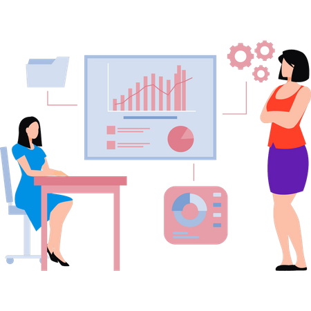Girls discussing business graphs  Illustration
