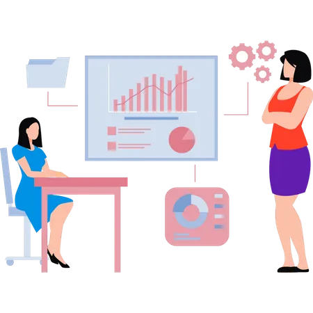 Girls discussing business graphs  Illustration