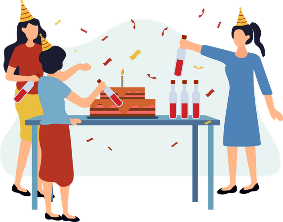 Girls doing Birthday Party  Illustration