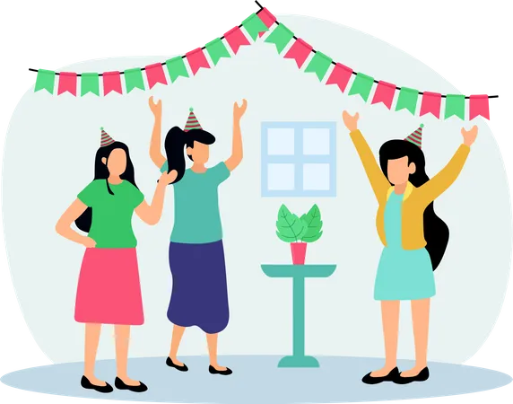 Girls doing Birthday Party  Illustration