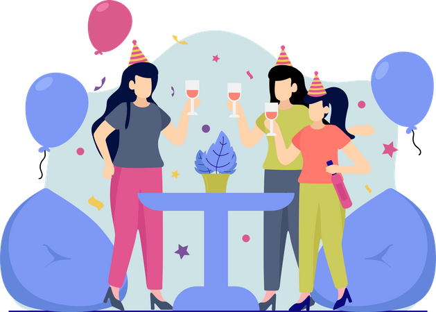 Girls doing Birthday Party  Illustration