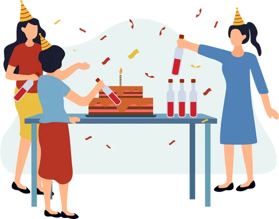 Girls doing Birthday Party  Illustration