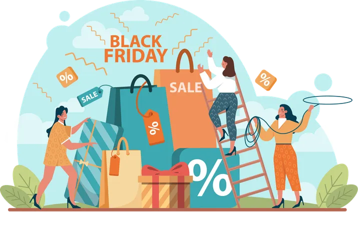 Girls doing black friday shopping  Illustration