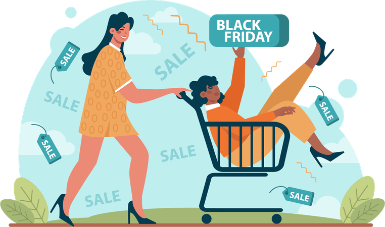 Girls doing black friday shopping  Illustration