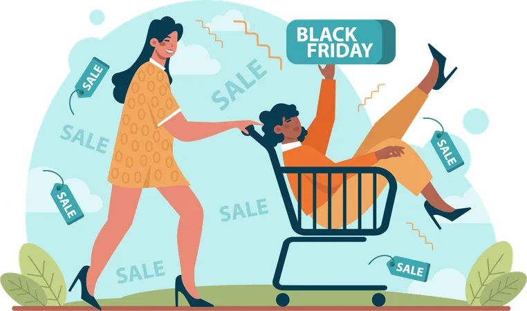 Girls doing black friday shopping  Illustration