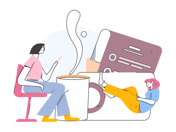 Girls doing business analysis  Illustration