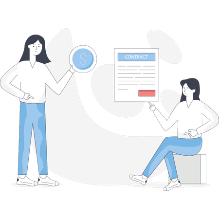 Girls doing business contract  Illustration