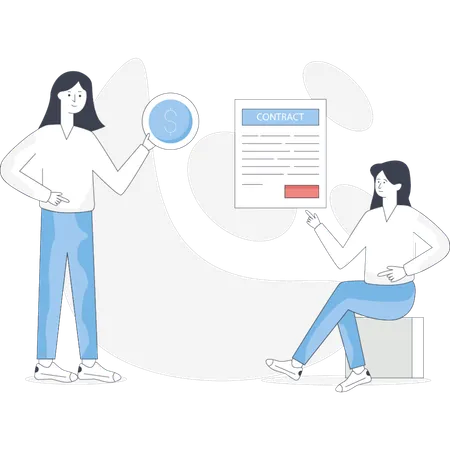 Girls doing business contract  Illustration