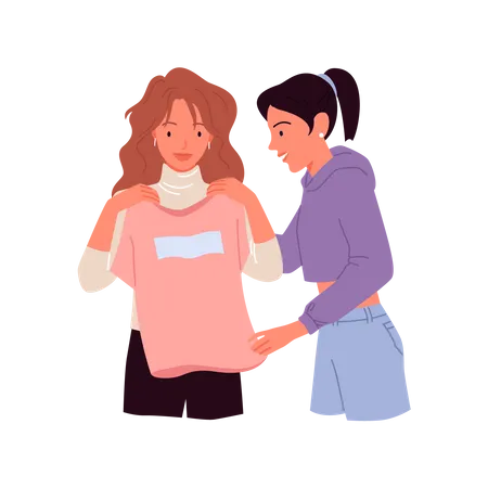 Girls doing clothes shopping  Illustration