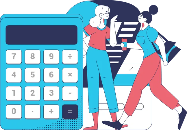 Girls doing credit card bill calculation  Illustration