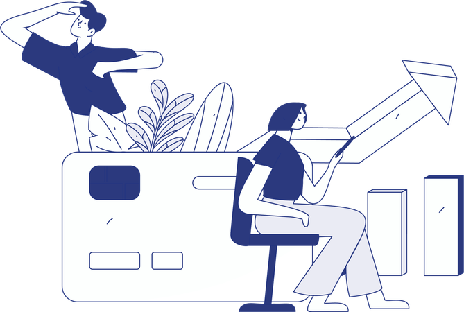 Girls doing credit card payment  Illustration