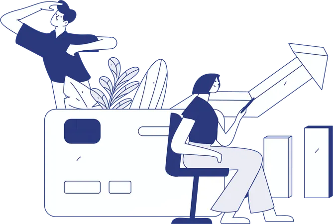 Girls doing credit card payment  Illustration
