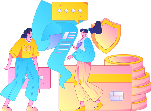 Girls doing credit card payment  Illustration