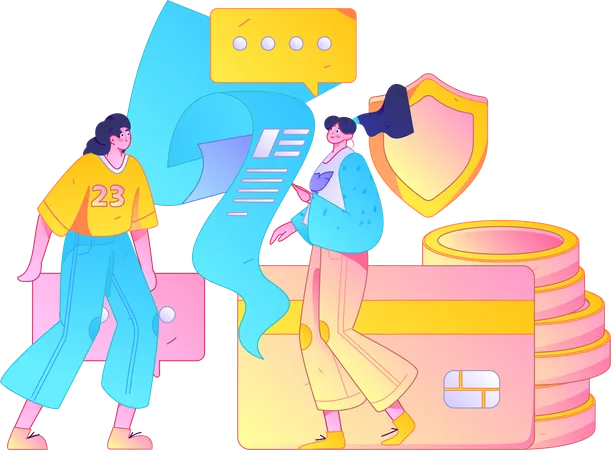 Girls doing credit card payment  Illustration