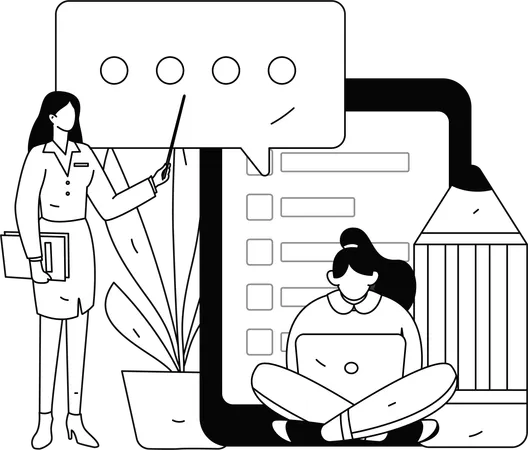 Girls doing Customer Evaluation  Illustration