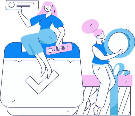 Girls doing Customer Feedback Collection  Illustration