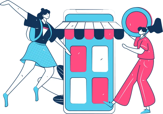 Girls Doing Digital Shopping  Illustration