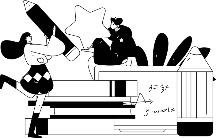 Girls doing Distance Learning  Illustration