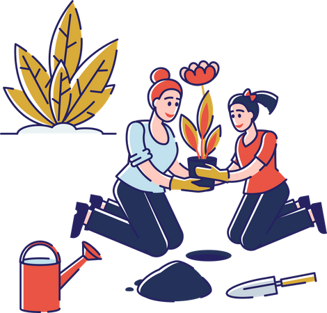 Girls doing gardening together  Illustration