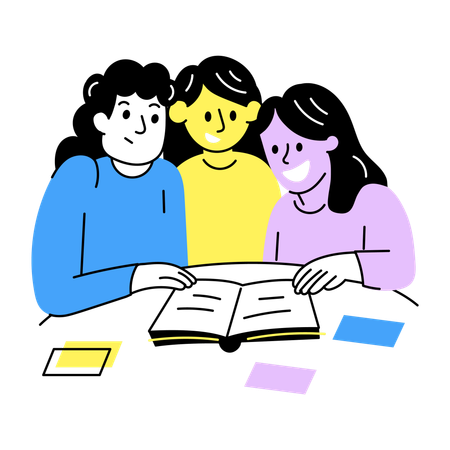 Girls doing Group study  Illustration