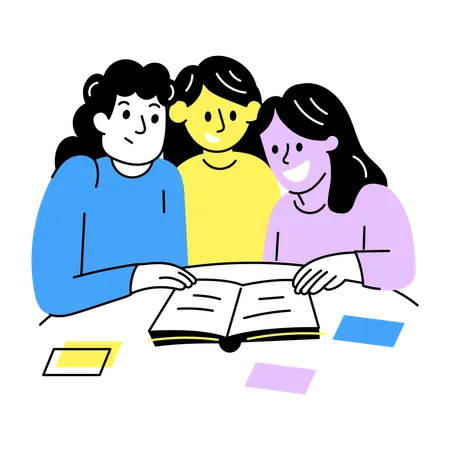 Girls doing Group study  Illustration