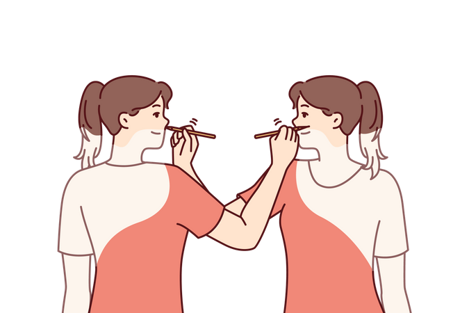 Girls doing makeup to each other Illustration