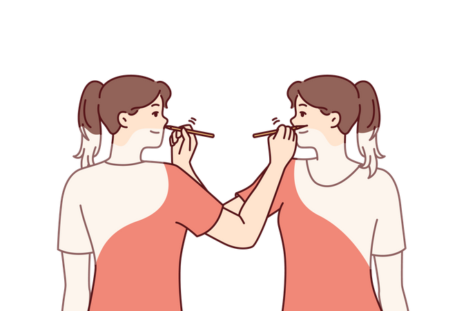 Girls doing makeup to each other  Illustration