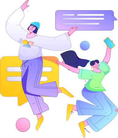 Girls doing mobile chatting  Illustration