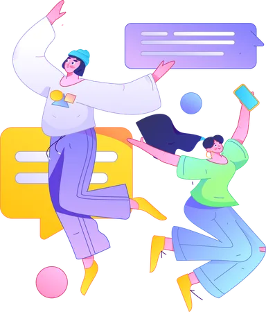 Girls doing mobile chatting  Illustration