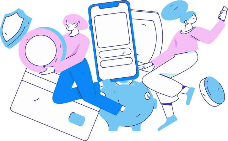 Girls doing mobile payment  Illustration