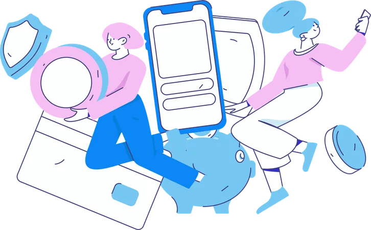 Girls doing mobile payment  Illustration