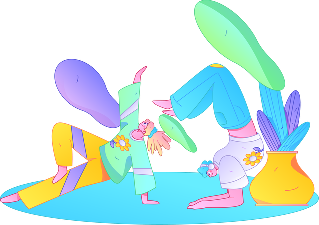 Girls doing morning exercise  Illustration