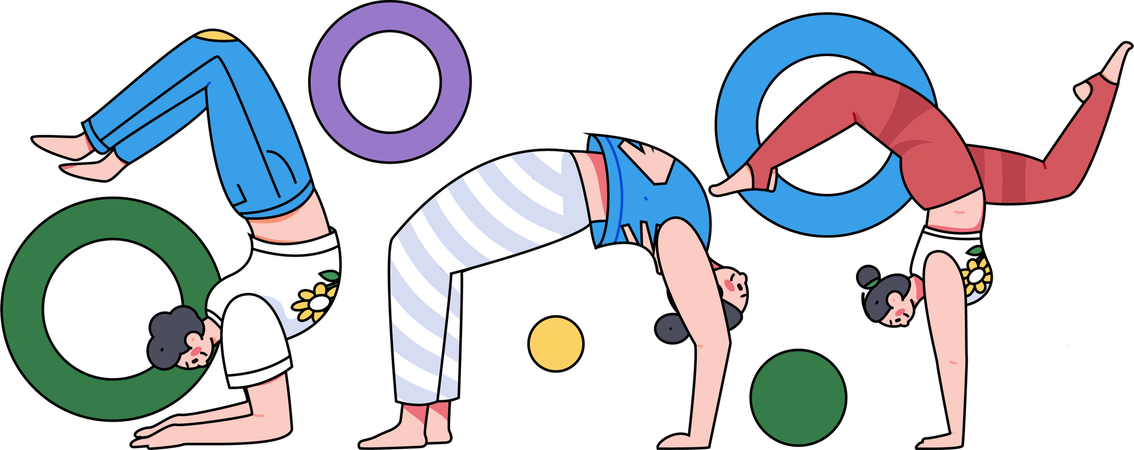 Girls doing morning yoga  Illustration