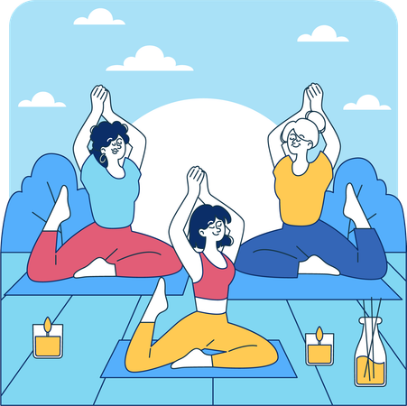 Girls doing morning yoga  Illustration