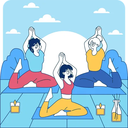 Girls doing morning yoga  Illustration