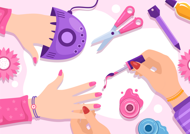 Girls doing nail art on nails  Illustration