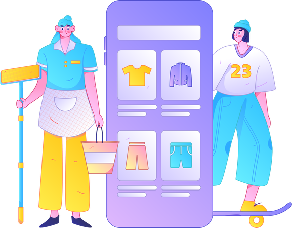 Girls doing online shopping  Illustration