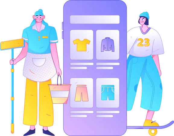 Girls doing online shopping  Illustration