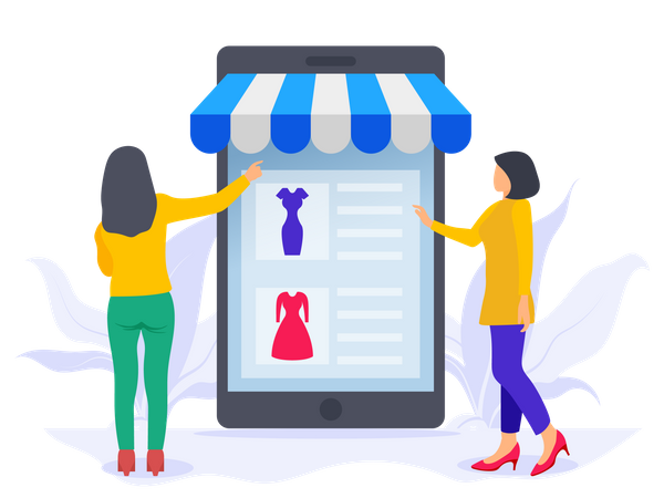 Girls doing online shopping  Illustration