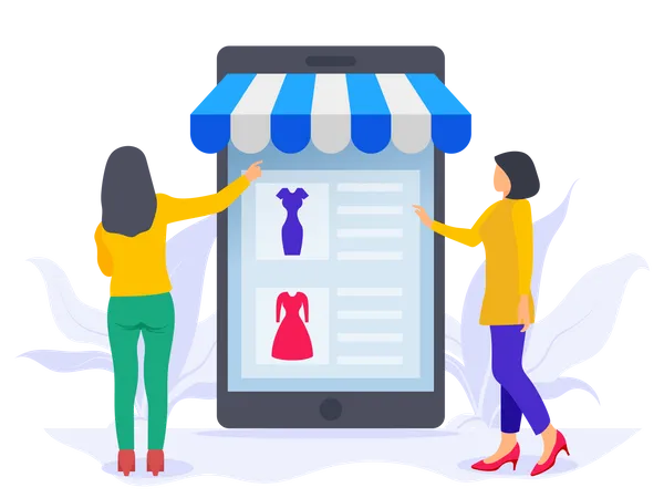 Girls doing online shopping  Illustration