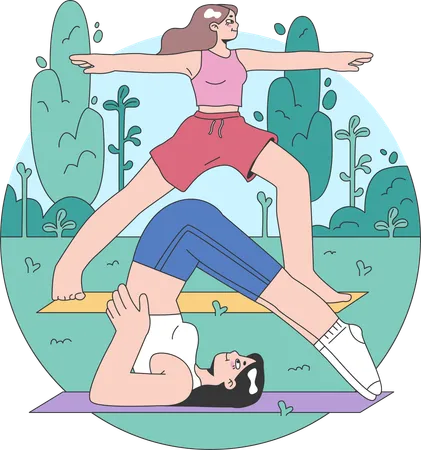 Girls doing outdoor yoga  Illustration