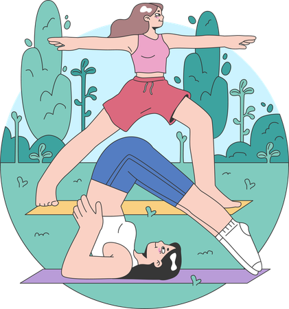 Girls doing outdoor yoga  Illustration