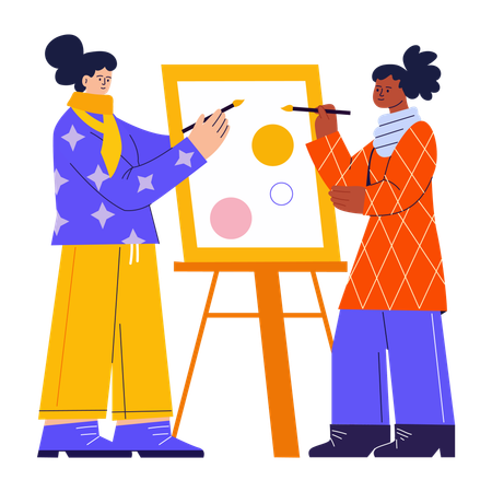 Girls doing painting  Illustration