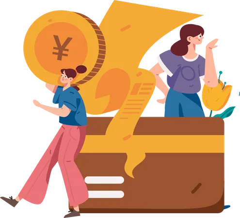 Girls doing payment by Card  Illustration