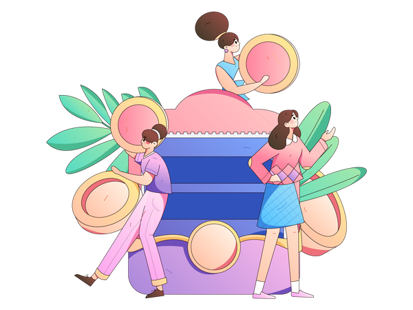 Girls doing payment from wallet  Illustration