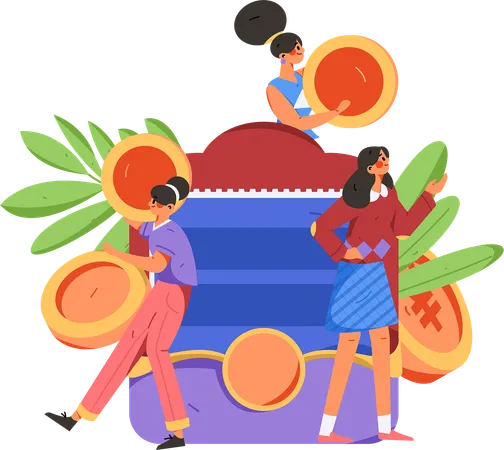 Girls doing payment from wallet  Illustration