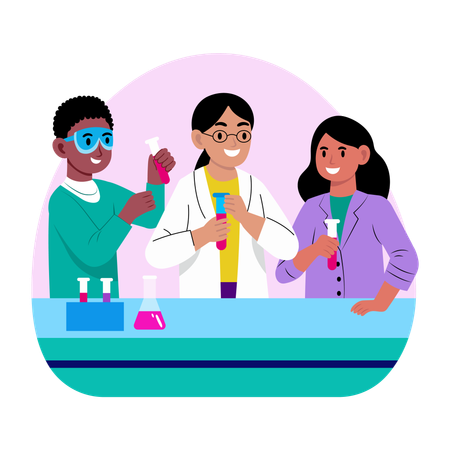 Girls doing Science experiment at Science laboratory  Illustration