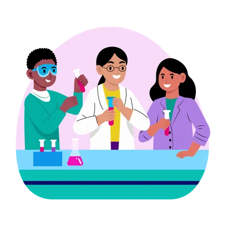 Girls doing Science experiment at Science laboratory  Illustration