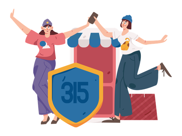 Girls doing secure payment of mobile shopping using 315 security code  Illustration